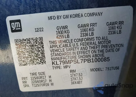 2023 Chevrolet Trailblazer Fwd Lt z USA, uszkodzony, nr VIN KL79MPSL7PB100085